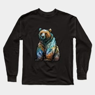 Grizzly Bear Animal Portrait Stained Glass Wildlife Outdoors Adventure Long Sleeve T-Shirt